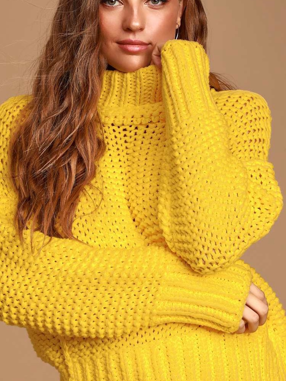 Free People My Only Sunshine Yellow Turtleneck Knit Sweater